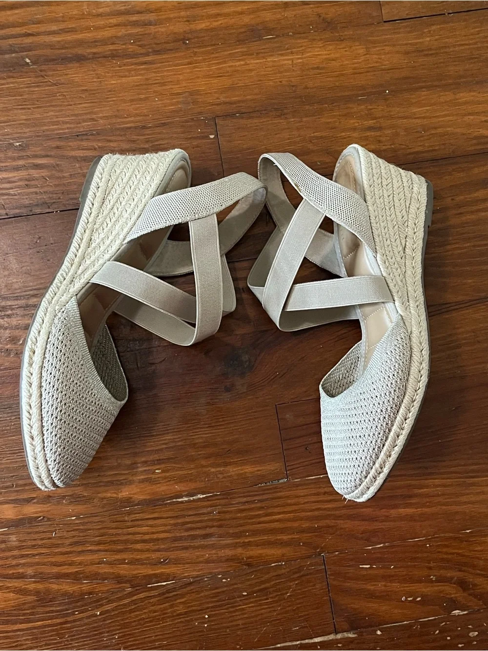 Kelly & Katie Beige Metallic Knit Wedge Slingbacks